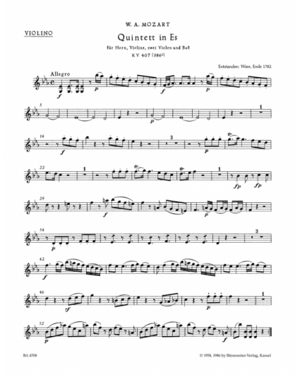 Quintet in E Flat Major KV 407 (386c)