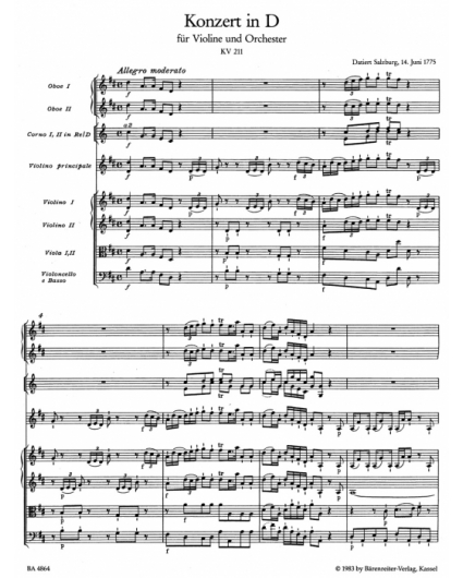 Concerto in D Major Nº 2 K 211/ Full Score Mozart