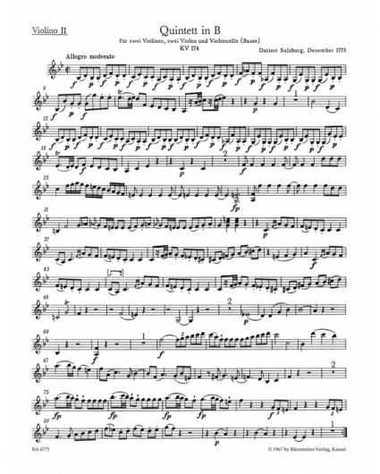 Quintet in G minor KV 516/ Parts