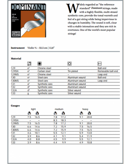 Cuerda Violin Thomastik Dominant Sol 133